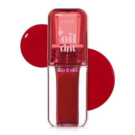 ETUDE Dear Darling Oil Tint #1 Real Cherry 4.2g | High Moisturizing and Strong Hydrating Lip Oil/Lip Gloss | Smooth and Moist Lips | Non-Sticky Lip Oil Tint For Dry Lips | K-beauty